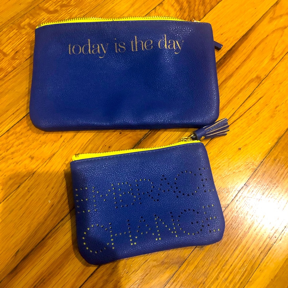 Blue clutch and coin purse with neon green lining EUC (never used) brand unknown